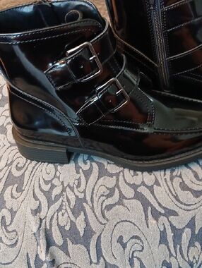 Woman's  Black Patent Buckle Ankle Boots